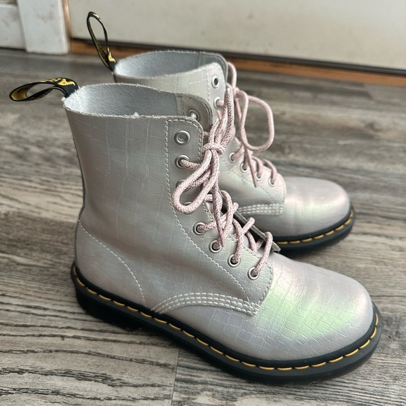 Dr. Martens Shoes - Rare Doc Dr Marten Pink Iridescent Crock Pascal 1460 Lace Up Boots 7 Womens